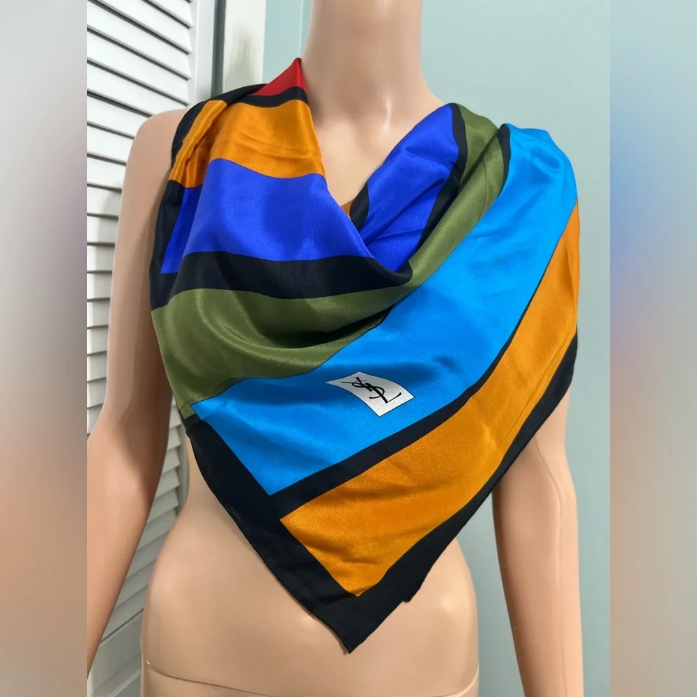 Vintage  YSL Yves Saint Laurent Silk  Colour Block - Picture 2 of 10